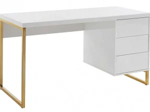Fashion Bureau Met 3 Lades - Gelakt Mdf En Metaal - Wit En Goudkleurig - Timfia Van Bureaumeubel