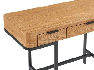 Cheap Bureau Met 3 Lades - Mdf En Metaal - Naturel En Goudkleurig - Lisela Bureaumeubel