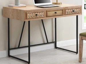Online Bureau Met 3 Lades - Mdf En Metaal - Kleuren: Naturel En Zwart - Akivi Bureaumeubel