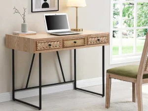 Online Bureau Met 3 Lades - Mdf En Metaal - Kleuren: Naturel En Zwart - Akivi Bureaumeubel