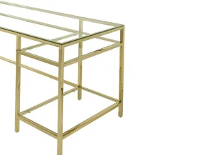 Shop Bureau Met 2 Rekken - Gehard Glas En Staal - Goudkleurig - Tizio - Van Bureaumeubel
