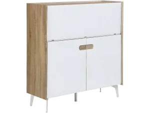 Cheap Bureaukast Met 3 Deuren - Mdf En Metaal - Naturel En Wit - Derelis Bureaumeubel