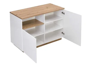 Flash Sale Centraal Keukeneiland Met 2 Deuren En 1 Nis Van Mdf - Naturel En Wit - Corelina Keukeneiland