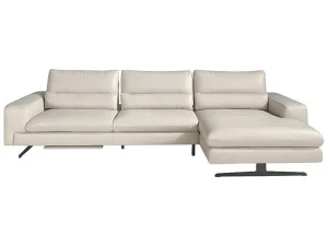 Clearance Chaiselongue Sofa (R) In Leer En Mat Staal 6152 Hoekbank