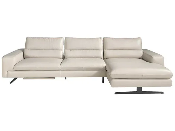 Clearance Chaiselongue Sofa (R) In Leer En Mat Staal 6152 Hoekbank