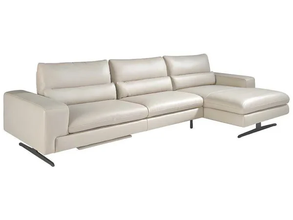 Clearance Chaiselongue Sofa (R) In Leer En Mat Staal 6152 Hoekbank