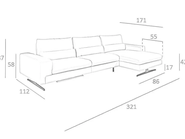 Clearance Chaiselongue Sofa (R) In Leer En Mat Staal 6152 Hoekbank