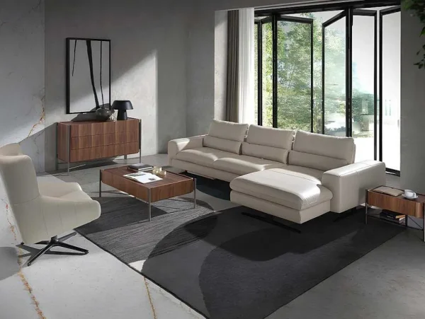Clearance Chaiselongue Sofa (R) In Leer En Mat Staal 6152 Hoekbank