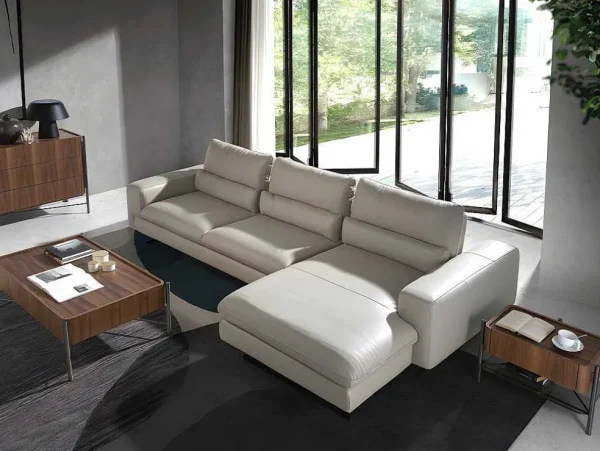 Clearance Chaiselongue Sofa (R) In Leer En Mat Staal 6152 Hoekbank