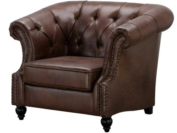 New Chesterfield Fauteuil Aquitaine Van Microvezel Effect Lived-In Leer - Bruin Fauteuil Stof
