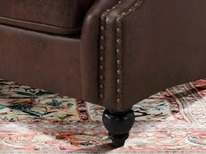New Chesterfield Fauteuil Aquitaine Van Microvezel Effect Lived-In Leer - Bruin Fauteuil Stof