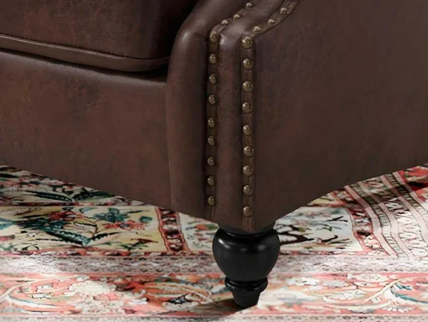 New Chesterfield Fauteuil Aquitaine Van Microvezel Effect Lived-In Leer - Bruin Fauteuil Stof