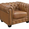 Fashion Chesterfield Fauteuil Brenton 100% Buffelleer - Vintage Caramel Fauteuil Leer