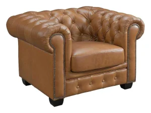 Fashion Chesterfield Fauteuil Brenton 100% Buffelleer - Vintage Caramel Fauteuil Leer