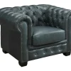 Online Chesterfield Fauteuil Brenton 100% Buffelleer - Spaans Groen Fauteuil Leer