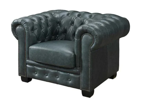 Cheap Chesterfield Zitbank 3 + 2 + 1 Plaatsen Brenton 100% Buffelleer - Spaans Groen Set Zitbank + Fauteuil