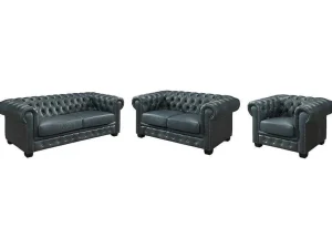 Cheap Chesterfield Zitbank 3 + 2 + 1 Plaatsen Brenton 100% Buffelleer - Spaans Groen Set Zitbank + Fauteuil