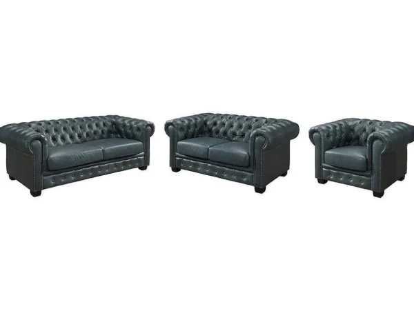 Cheap Chesterfield Zitbank 3 + 2 + 1 Plaatsen Brenton 100% Buffelleer - Spaans Groen Set Zitbank + Fauteuil