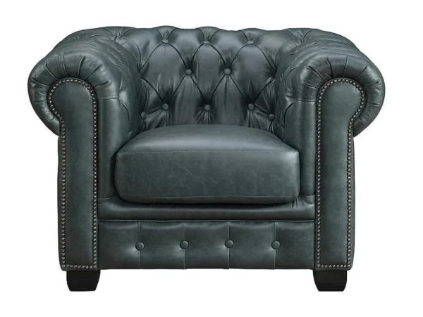 Cheap Chesterfield Zitbank 3 + 2 + 1 Plaatsen Brenton 100% Buffelleer - Spaans Groen Set Zitbank + Fauteuil