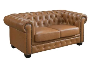 Store Chesterfield 2-Zitsbank Brenton 100% Buffelleer - Vintage Caramel Leren Zitbank