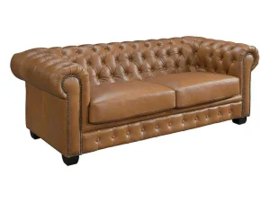 Best Sale Chesterfield 3-Zitsbank Brenton 100% Buffelleer - Vintage Caramel Chesterfield Zitbank