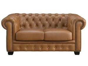 Store Chesterfield 2-Zitsbank Brenton 100% Buffelleer - Vintage Caramel Leren Zitbank
