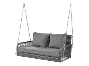 Fashion 114 Cm Hangstoel In Pe Rotan - 2 Plaatsen - 11 Cm Gewatteerd Zitkussen - Grijs Hangstoel