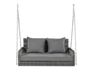 Fashion 114 Cm Hangstoel In Pe Rotan - 2 Plaatsen - 11 Cm Gewatteerd Zitkussen - Grijs Hangstoel