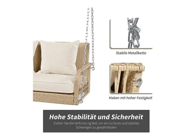 Flash Sale 114 Cm Hangstoel In Pe Rotan - 2 Plaatsen - 11 Cm Gewatteerd Zitkussen - Beige Hangstoel