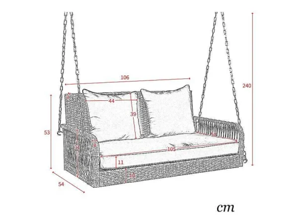 Flash Sale 114 Cm Hangstoel In Pe Rotan - 2 Plaatsen - 11 Cm Gewatteerd Zitkussen - Beige Hangstoel