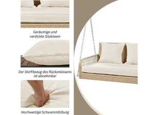 Flash Sale 114 Cm Hangstoel In Pe Rotan - 2 Plaatsen - 11 Cm Gewatteerd Zitkussen - Beige Hangstoel