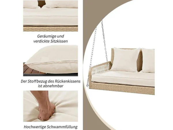 Flash Sale 114 Cm Hangstoel In Pe Rotan - 2 Plaatsen - 11 Cm Gewatteerd Zitkussen - Beige Hangstoel