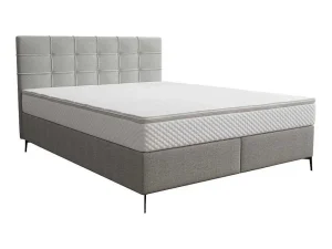 Clearance Complete Set Met Boxspring En Gecapitonneerd Hoofdbord + Bedbodem + Matras + Topmatras - 180 X 200 Cm - Stof - Lichtgrijs - Inao Van Ysmee Boxspringbed