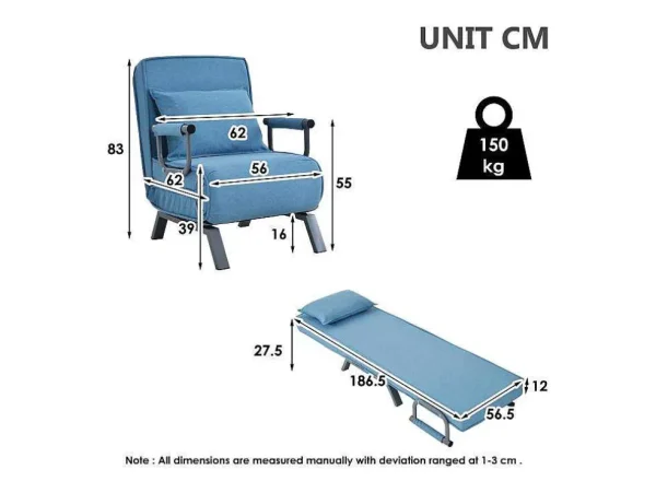 Cheap Converteerbare Stoffen Fauteuil - 6-Voudig Verstelbare Rugleuning - Blauw Uitklapbare Fauteuil