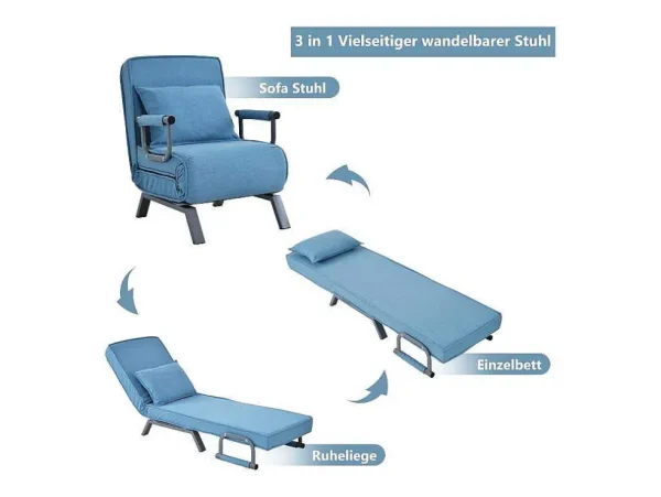 Cheap Converteerbare Stoffen Fauteuil - 6-Voudig Verstelbare Rugleuning - Blauw Uitklapbare Fauteuil