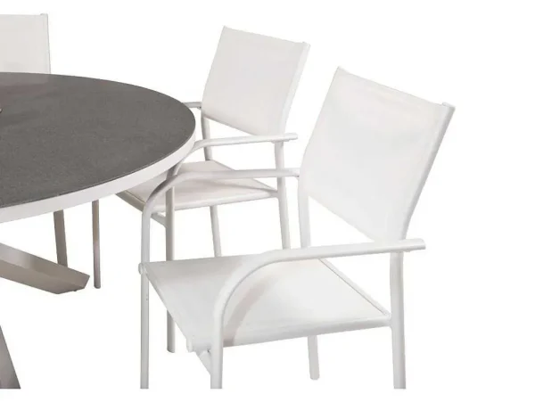 Store Copacabana Tuinmeubelset Tafel O140Cm En 6 Stoel Santorini Wit, Grijs, Cremekleur. Tuinset