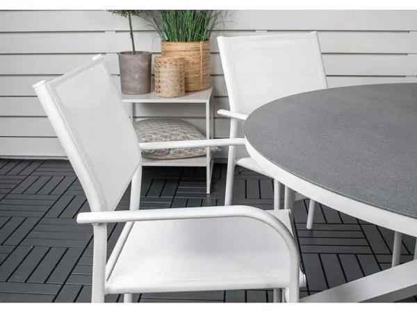 Store Copacabana Tuinmeubelset Tafel O140Cm En 6 Stoel Santorini Wit, Grijs, Cremekleur. Tuinset