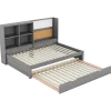Clearance Dagbed Met Onderschuifbed - 90X200Cm - Met Tekentafel En Opbergvakken - Grijs Bed Met Slaaplade