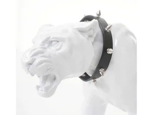 Best Sale Decoratief Beeldje Panter Met Halsband, Wit Hoogglans Met Kraag Standbeeld