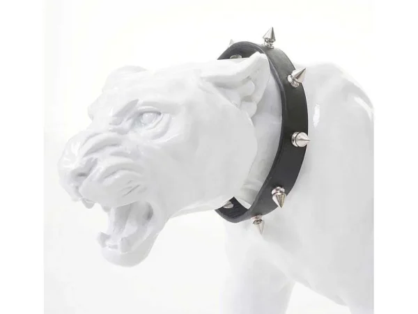 Best Sale Decoratief Beeldje Panter Met Halsband, Wit Hoogglans Met Kraag Standbeeld
