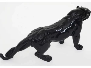 Best Sale Decoratief Beeldje Panter Met Halsband, Zwart Hoogglans Met Kraag Standbeeld