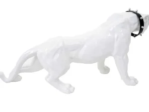 Best Sale Decoratief Beeldje Panter Met Halsband, Wit Hoogglans Met Kraag Standbeeld
