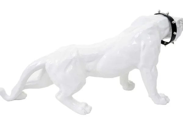 Best Sale Decoratief Beeldje Panter Met Halsband, Wit Hoogglans Met Kraag Standbeeld