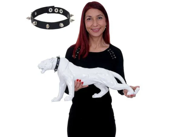 Best Sale Decoratief Beeldje Panter Met Halsband, Wit Hoogglans Met Kraag Standbeeld