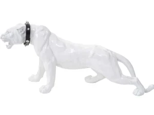 Best Sale Decoratief Beeldje Panter Met Halsband, Wit Hoogglans Met Kraag Standbeeld