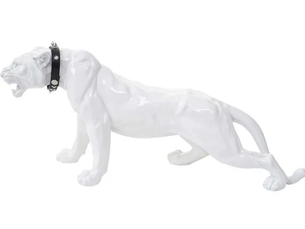 Best Sale Decoratief Beeldje Panter Met Halsband, Wit Hoogglans Met Kraag Standbeeld