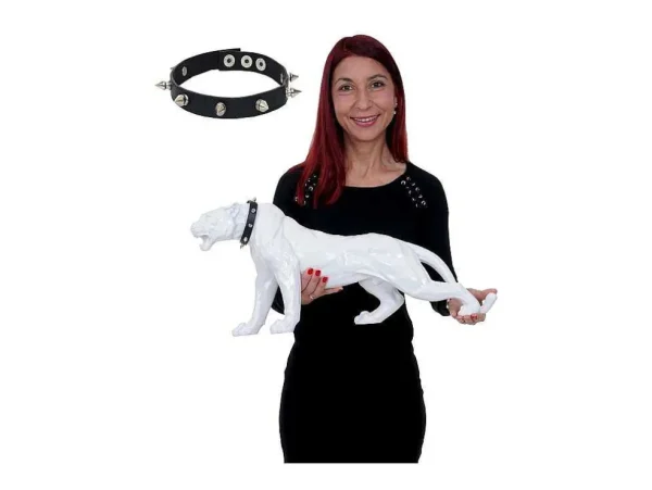 Best Sale Decoratief Beeldje Panter Met Halsband, Wit Hoogglans Met Kraag Standbeeld