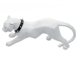 Best Sale Decoratiefiguurtje Luipaard Mcw-D36 Met Kraag, Wit Mat Met Kraag Standbeeld