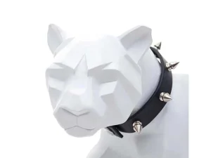 Best Sale Decoratiefiguurtje Luipaard Mcw-D36 Met Kraag, Wit Mat Met Kraag Standbeeld