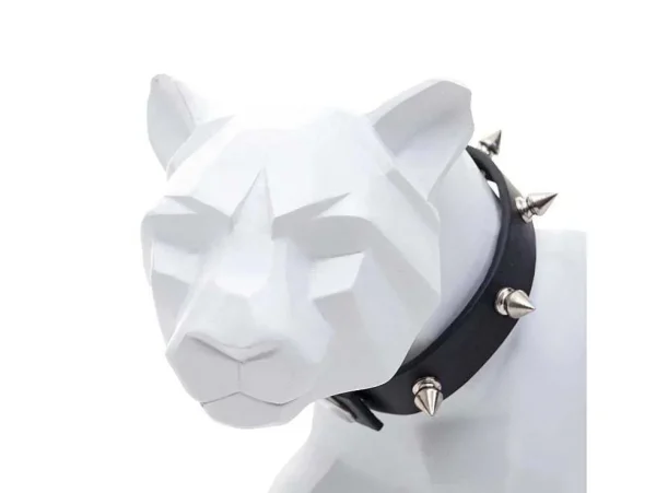 Best Sale Decoratiefiguurtje Luipaard Mcw-D36 Met Kraag, Wit Mat Met Kraag Standbeeld